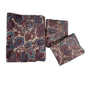 RALPH LAUREN Vintage Floral Full Flat Sheet 2 Standard Pillowcases Paisley Red